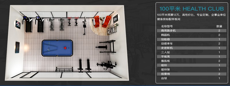 100平方健身室-今年会jinnianhui健身器材企事业健身解决方案 100平方健身室-今年会jinnianhui健身器材企事业健身解决方案